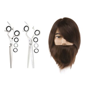 7 Inch Shark Fin Barber Shears and Samual with Beard Mannequin Bundle